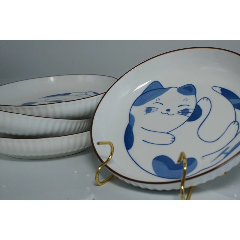 【破曉】可愛貓咪盤卡通童趣日式和風瓷盤家用可愛盤子釉下彩-細節圖5