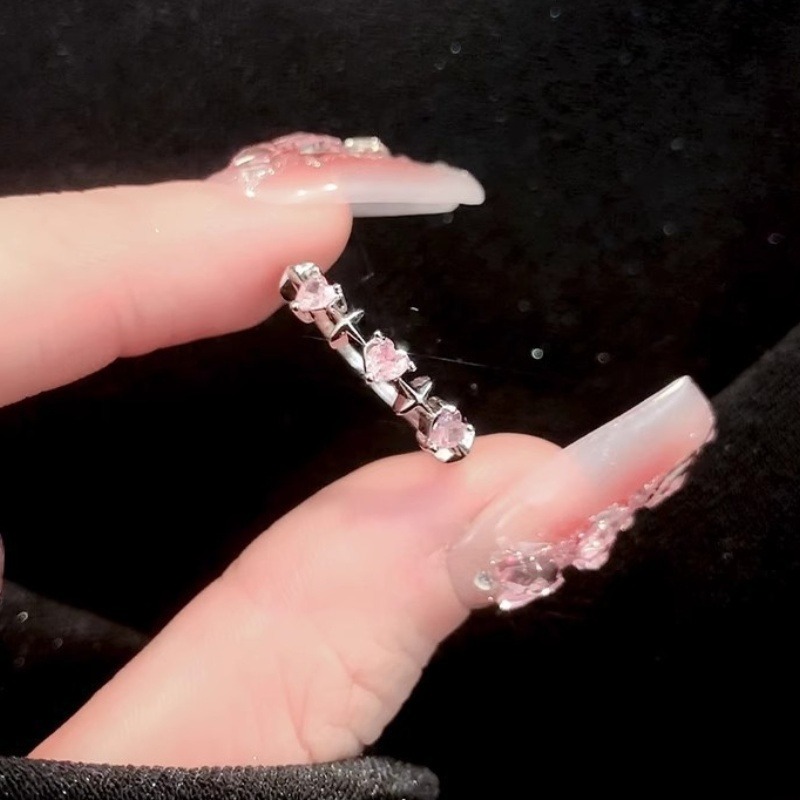 小眾設計芭比粉水晶愛心戒指-細節圖3