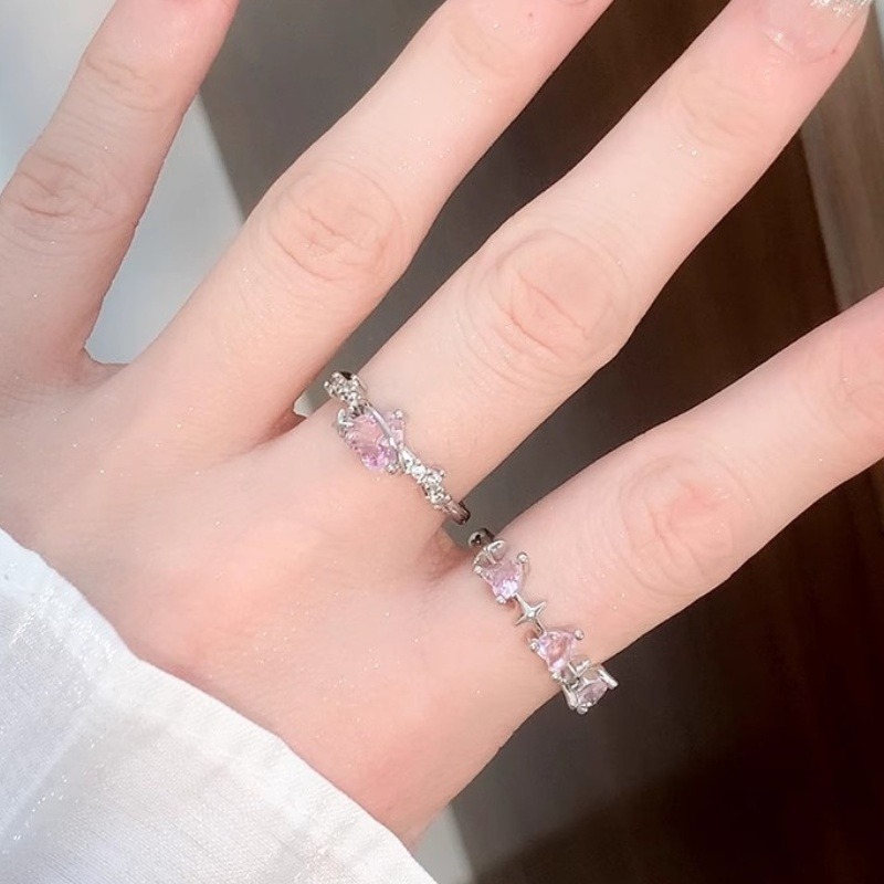 小眾設計芭比粉水晶愛心戒指-細節圖4