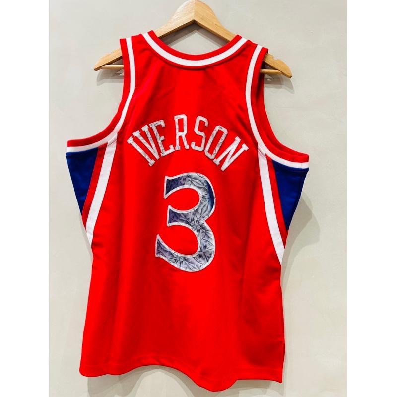 #3 Allen Iverson 76人 新人 紅 75週年 鑽石 電繡 球衣 復古 M&N 戰神 AI-細節圖2