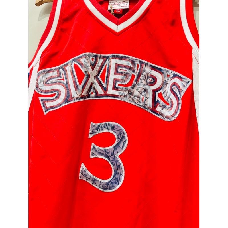 #3 Allen Iverson 76人 新人 紅 75週年 鑽石 電繡 球衣 復古 M&N 戰神 AI-細節圖3
