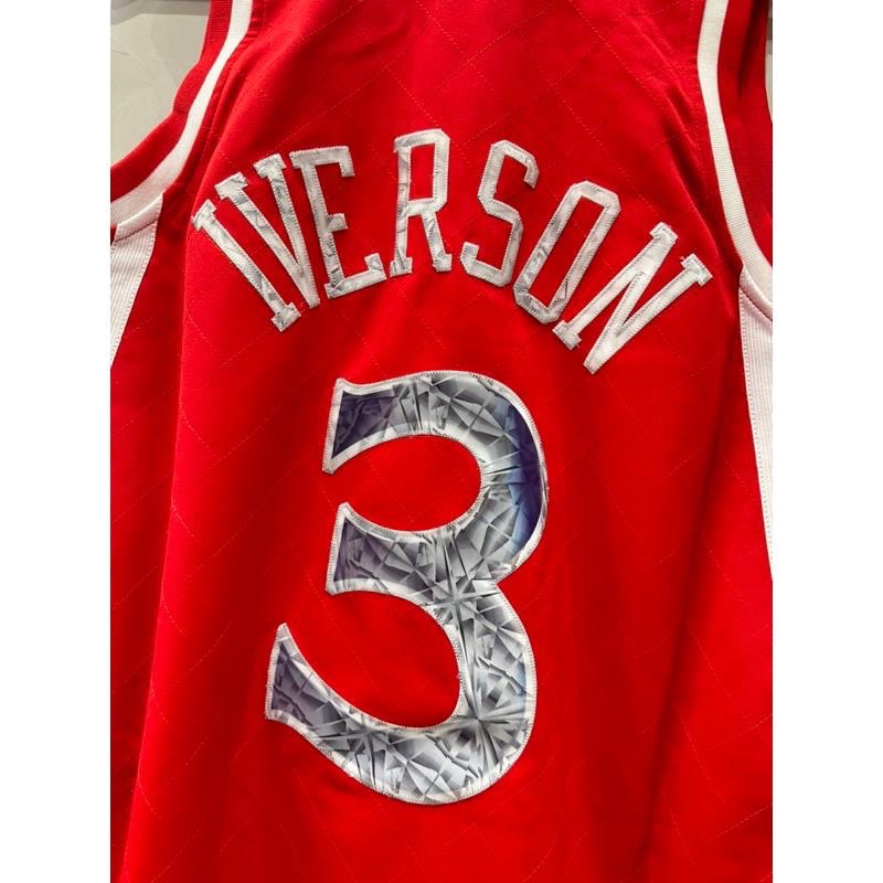 #3 Allen Iverson 76人 新人 紅 75週年 鑽石 電繡 球衣 復古 M&N 戰神 AI-細節圖4