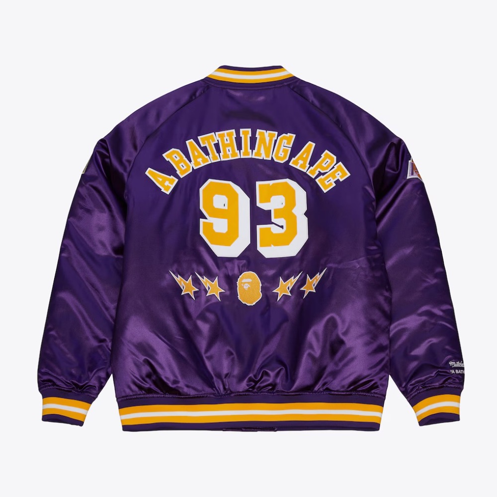 Los Angeles Lakers Purple M&N x BAPE Satin Full-Snap Jacket-細節圖2
