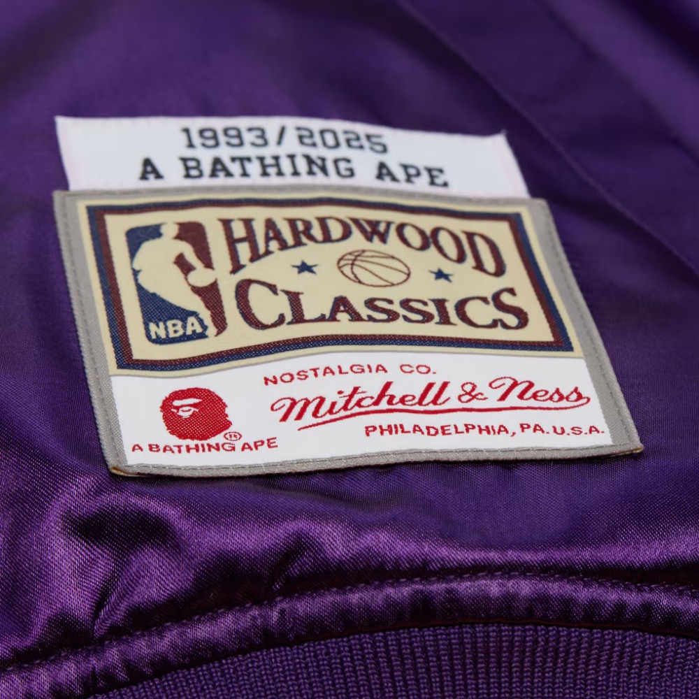 Los Angeles Lakers Purple M&N x BAPE Satin Full-Snap Jacket-細節圖5