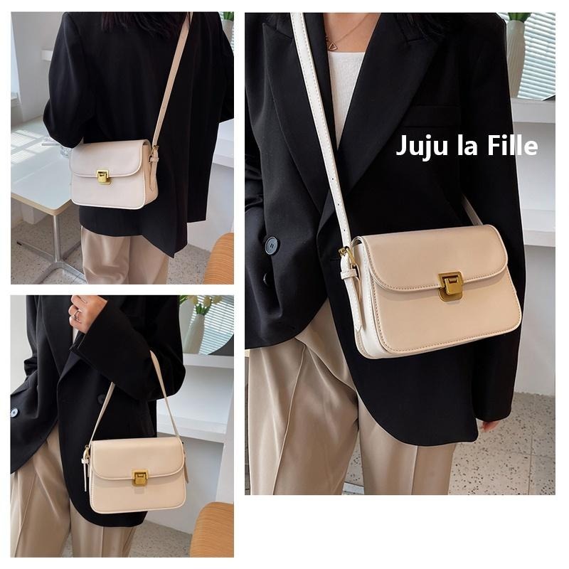 *Juju la Fille* 【台灣出貨+發票+優惠中】 復古簡約氣質鎖扣豆腐包 三層大容量輕鬆裝 肩背包 斜背包-細節圖3