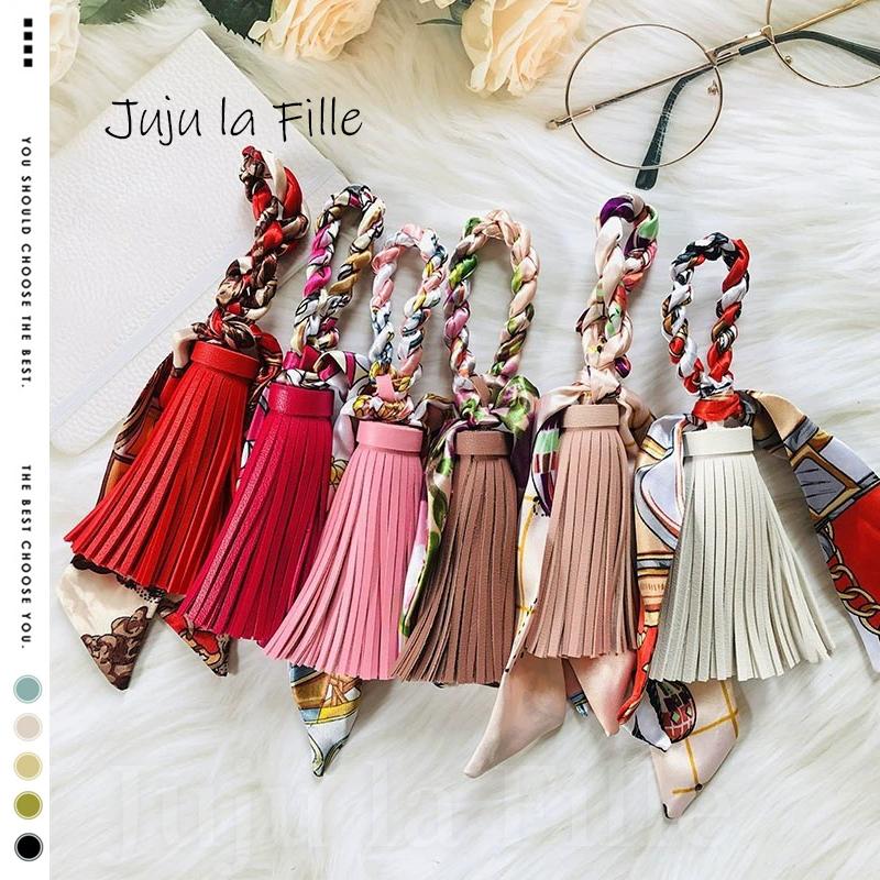 *Juju la Fille* 現貨【台灣出貨+發票+優惠中】百搭流蘇絲巾包包吊飾 鑰匙圈 汽車裝飾吊飾-細節圖3