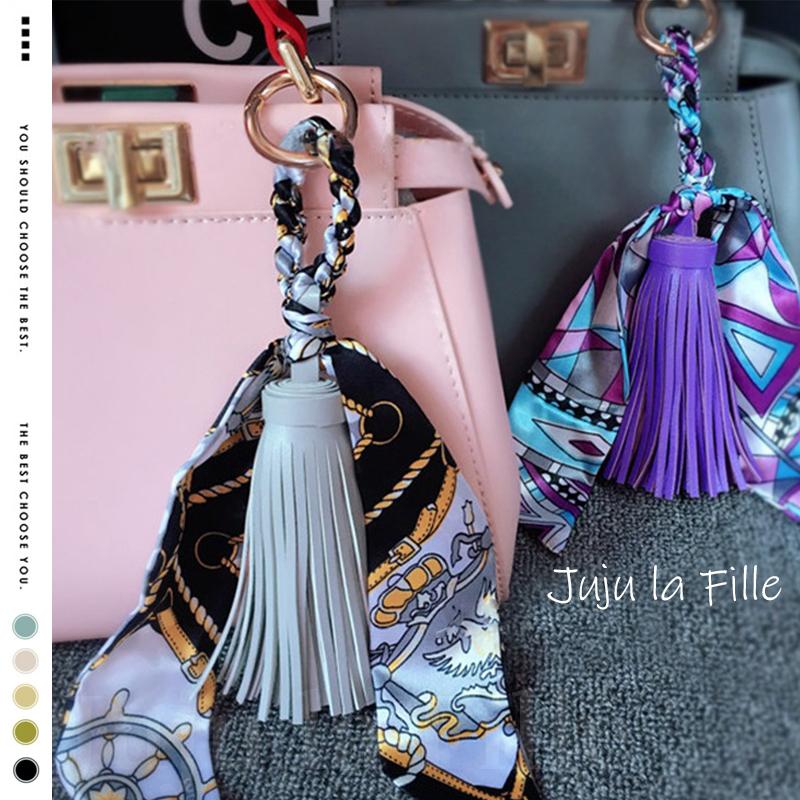 *Juju la Fille* 現貨【台灣出貨+發票+優惠中】百搭流蘇絲巾包包吊飾 鑰匙圈 汽車裝飾吊飾-細節圖7
