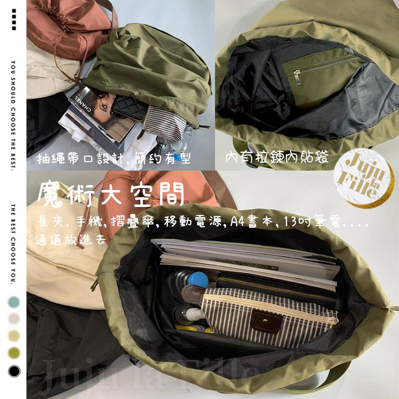 *Juju la Fille* 【台灣出貨+發票+優惠中】男女都能背 日系高CP值 超輕尼龍抽繩水桶包 可放A4-細節圖2