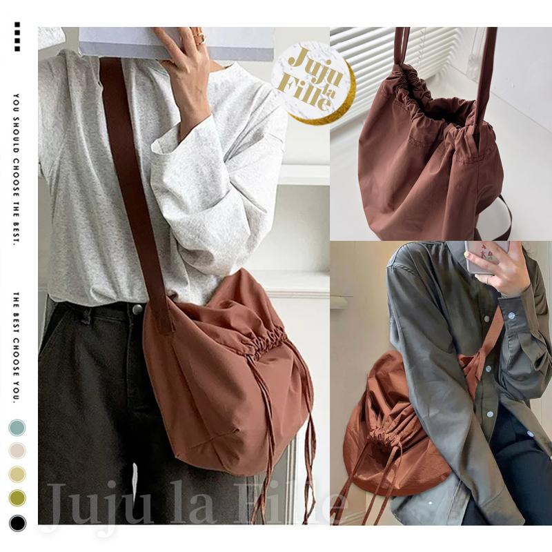 *Juju la Fille* 【台灣出貨+發票+優惠中】男女都能背 日系高CP值 超輕尼龍抽繩水桶包 可放A4-細節圖8