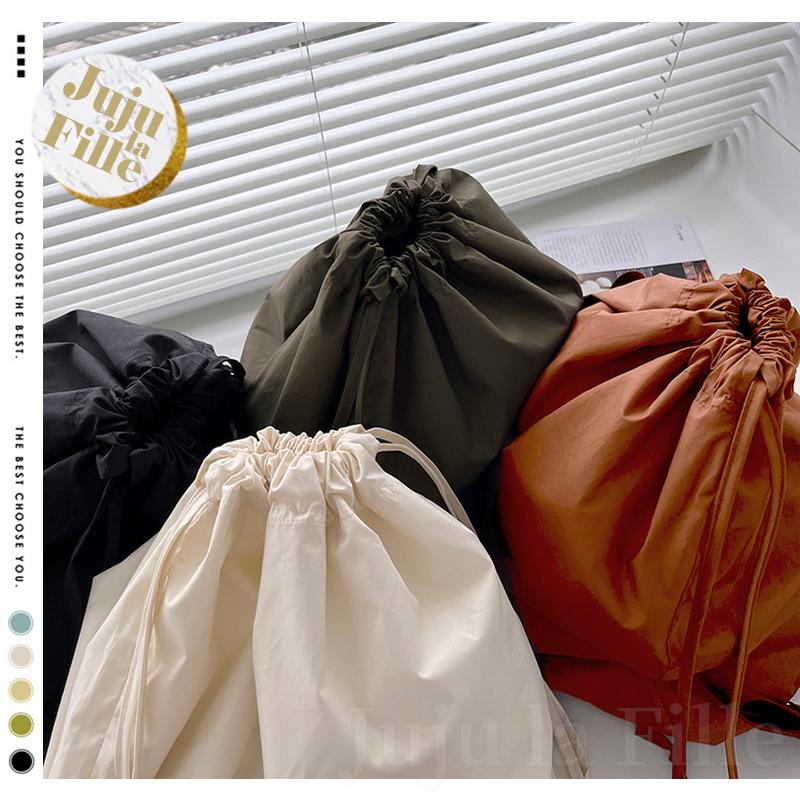 *Juju la Fille* 【台灣出貨+發票+優惠中】男女都能背 日系高CP值 超輕尼龍抽繩水桶包 可放A4-細節圖9