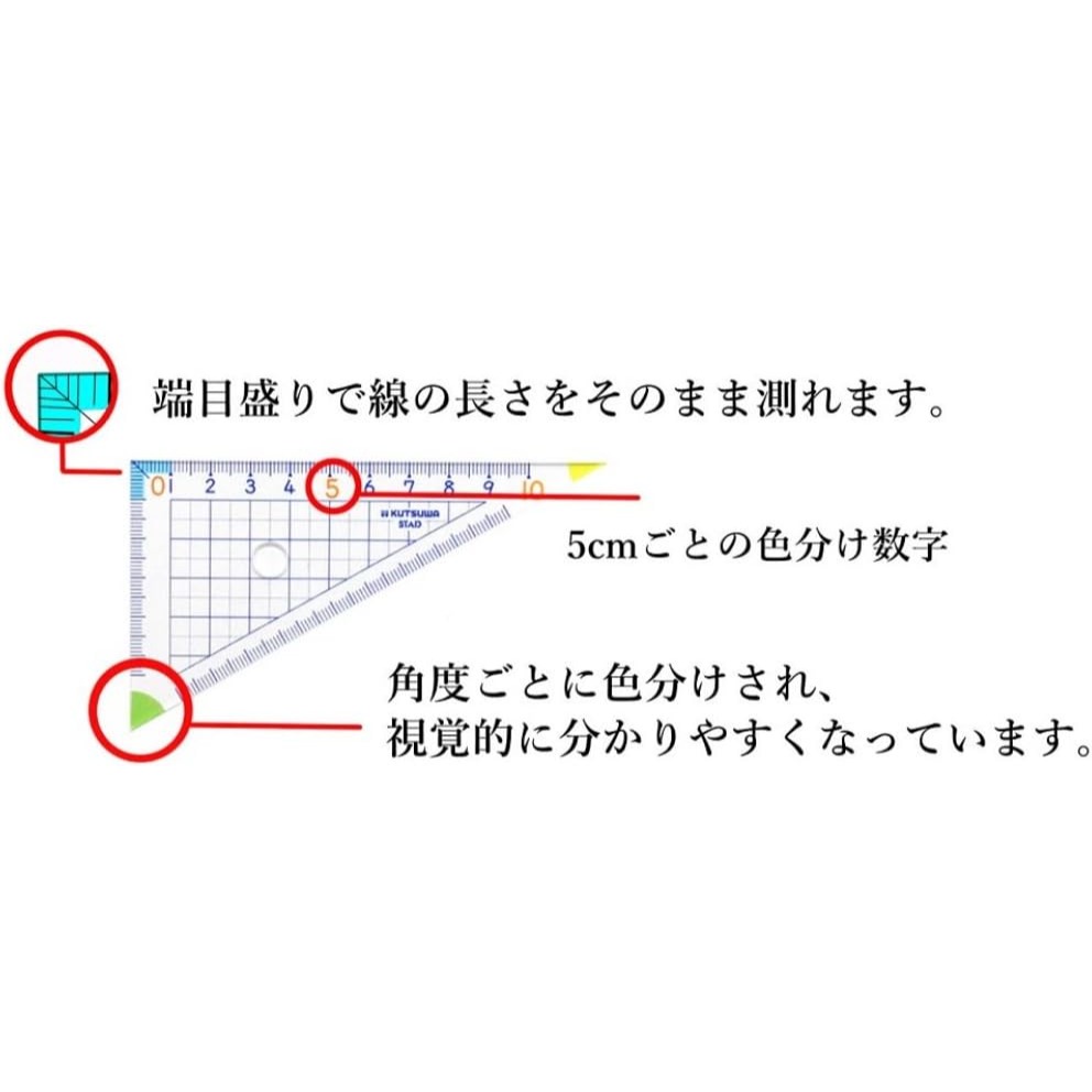 日本 Kutsuwa STAD 數學 學校 尺規 四件組 直尺 三角板 量角器 AP01A-細節圖6