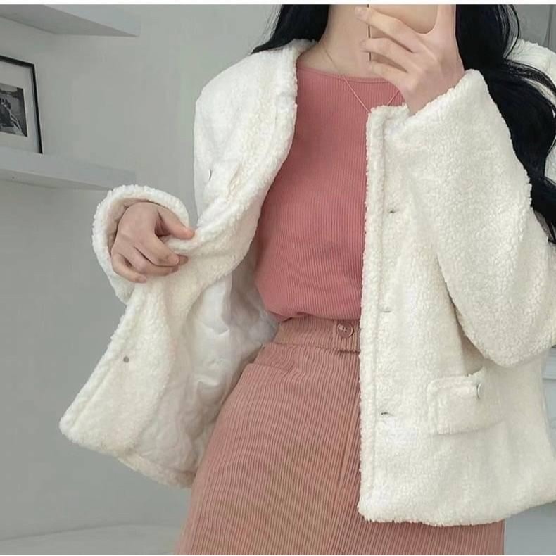 #韓國女裝    🇰🇷圓領羊羔毛外套-細節圖3