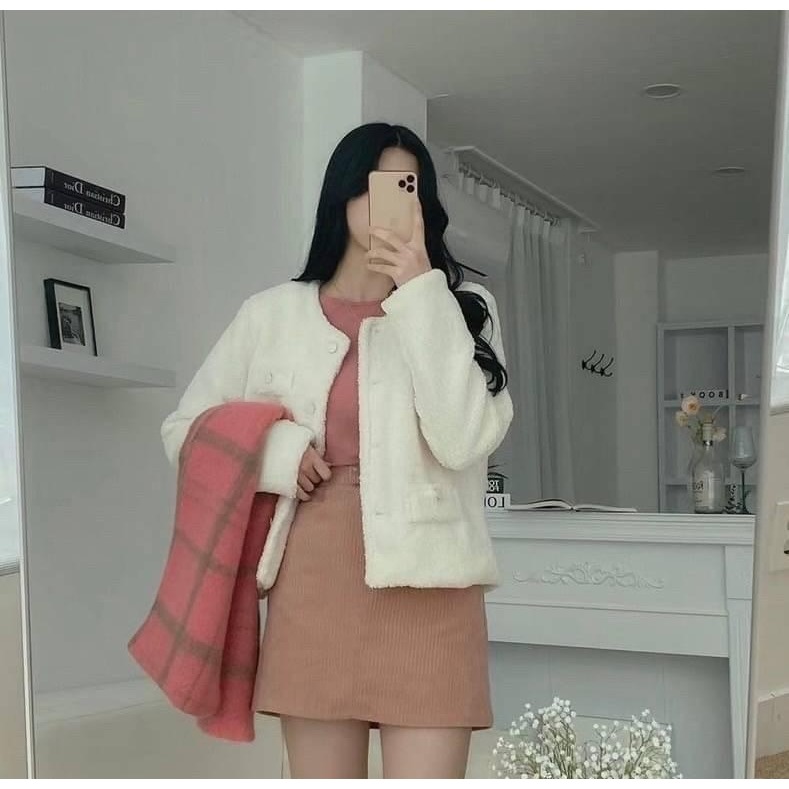 #韓國女裝    🇰🇷圓領羊羔毛外套-細節圖5