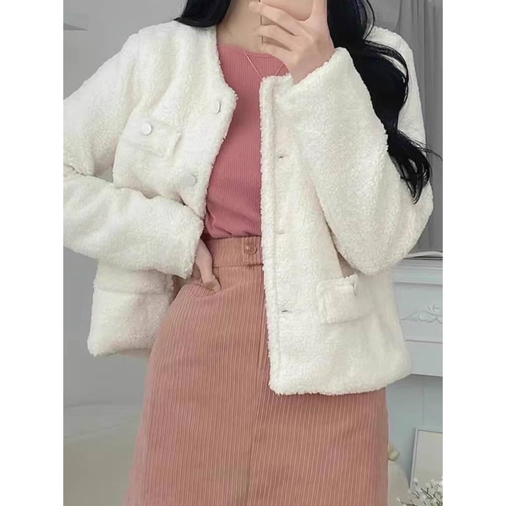 #韓國女裝    🇰🇷圓領羊羔毛外套-細節圖8