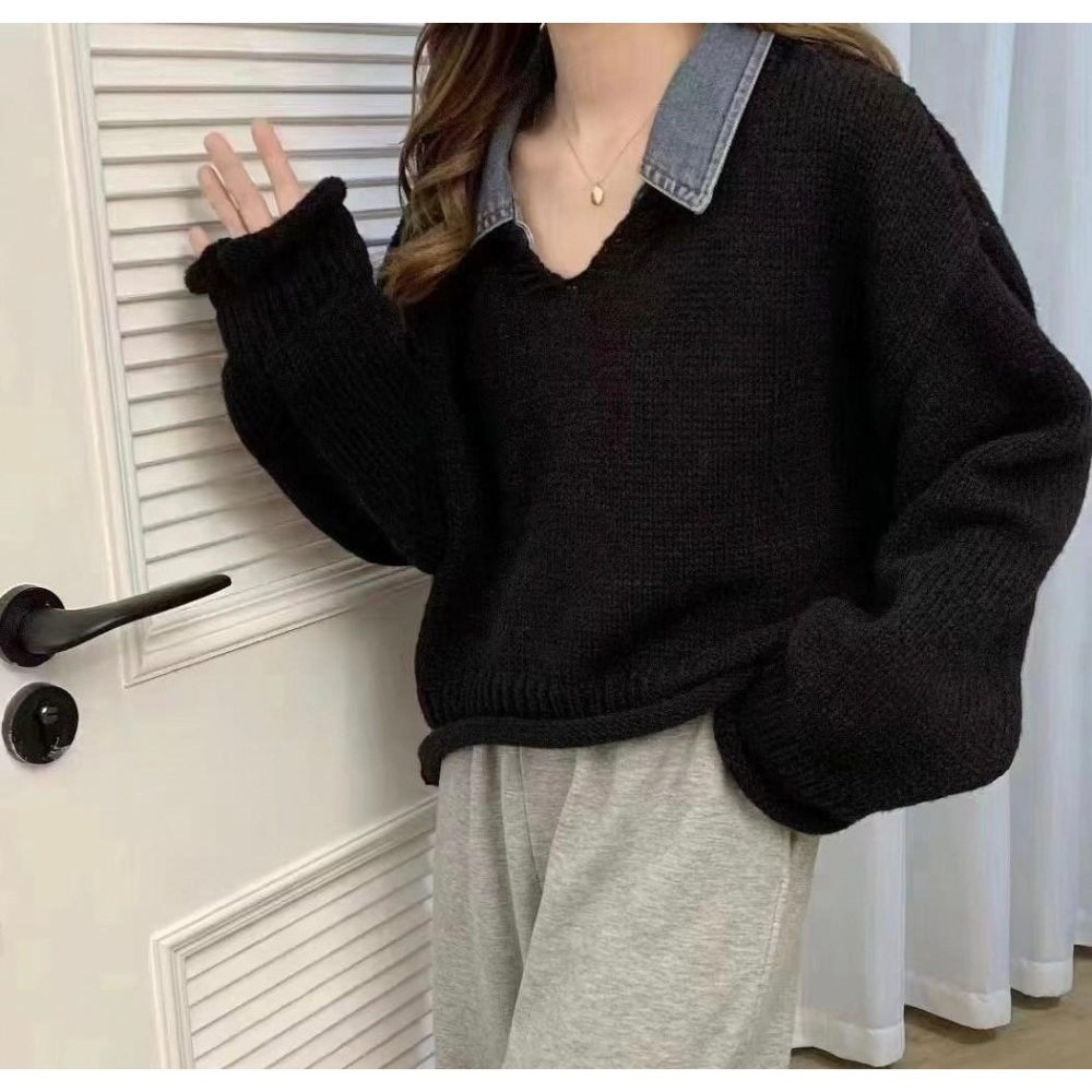 #韓國女裝  🇰🇷v領捲邊針織衣-細節圖2