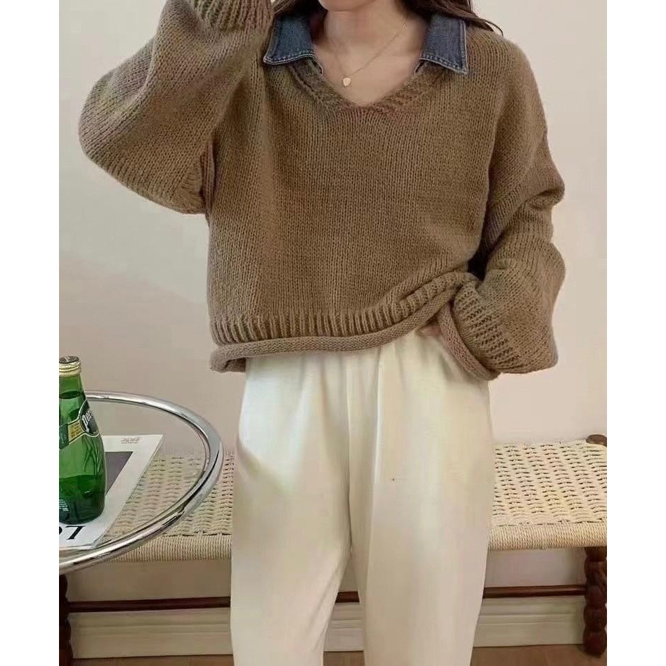 #韓國女裝  🇰🇷v領捲邊針織衣-細節圖3