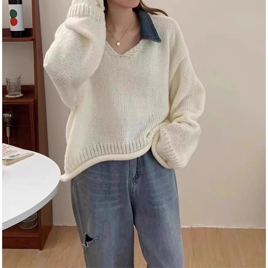 #韓國女裝  🇰🇷v領捲邊針織衣-細節圖4