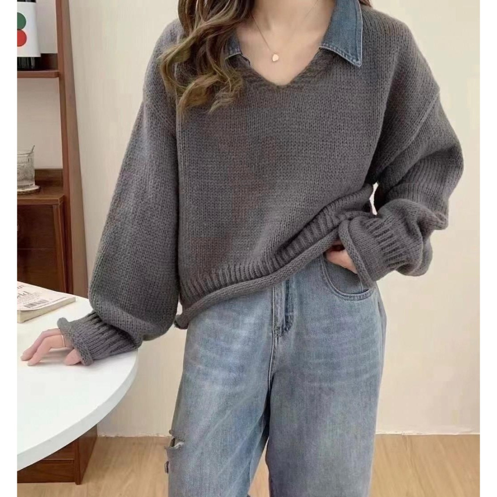 #韓國女裝  🇰🇷v領捲邊針織衣-細節圖5