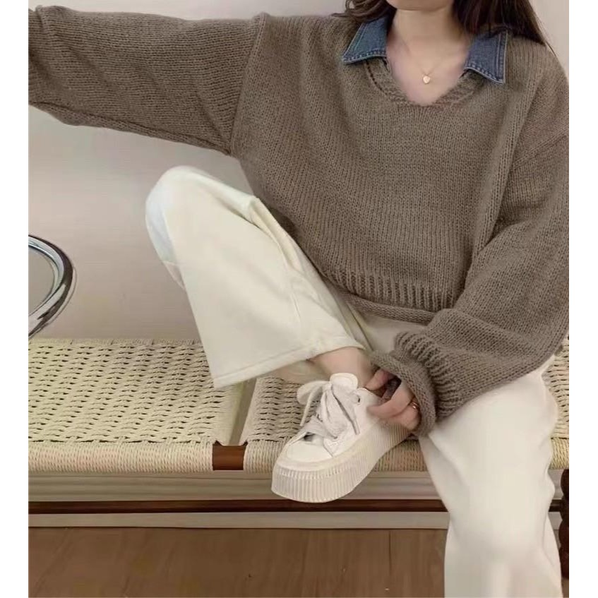 #韓國女裝  🇰🇷v領捲邊針織衣-細節圖6