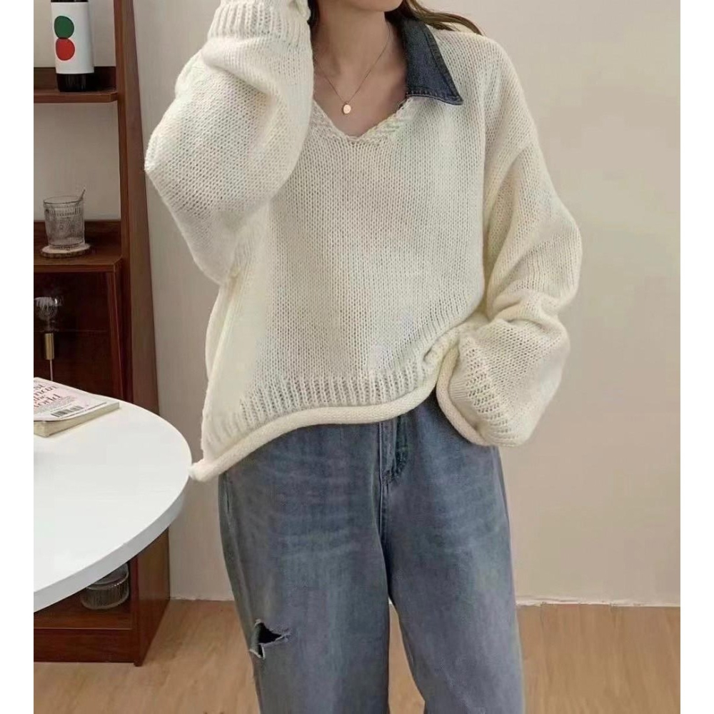 #韓國女裝  🇰🇷v領捲邊針織衣-細節圖7