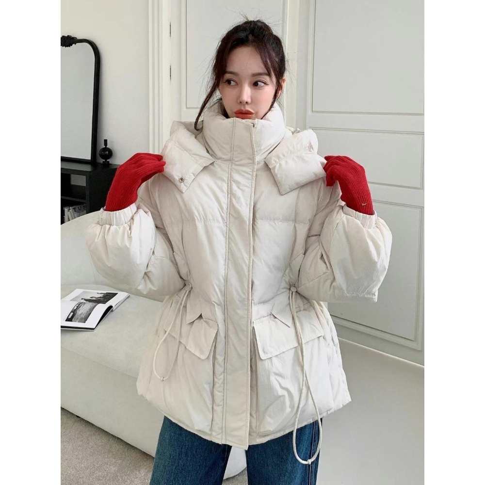 #韓國女裝      🇰🇷超暖腰束連帽鋪棉外套-細節圖3