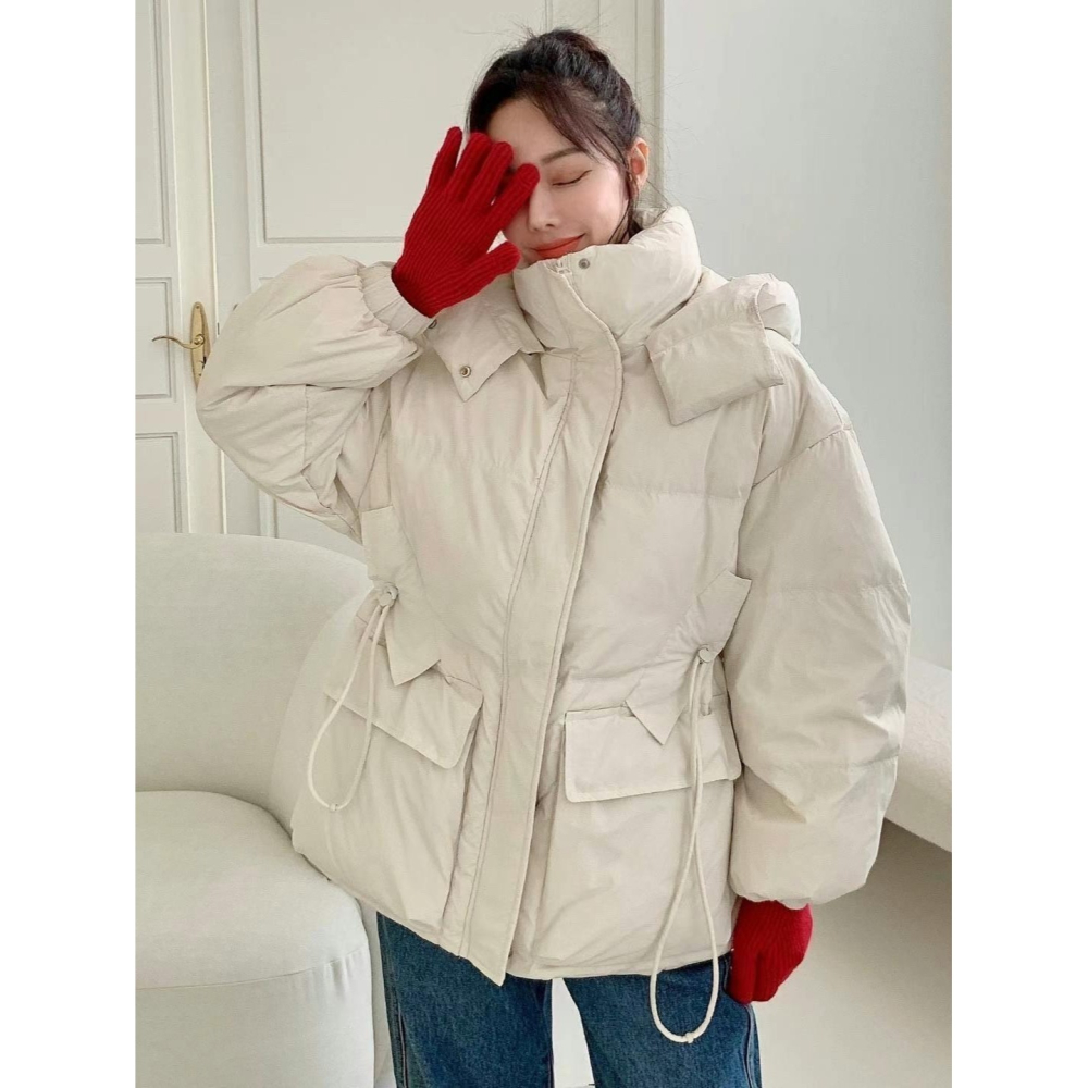 #韓國女裝      🇰🇷超暖腰束連帽鋪棉外套-細節圖4