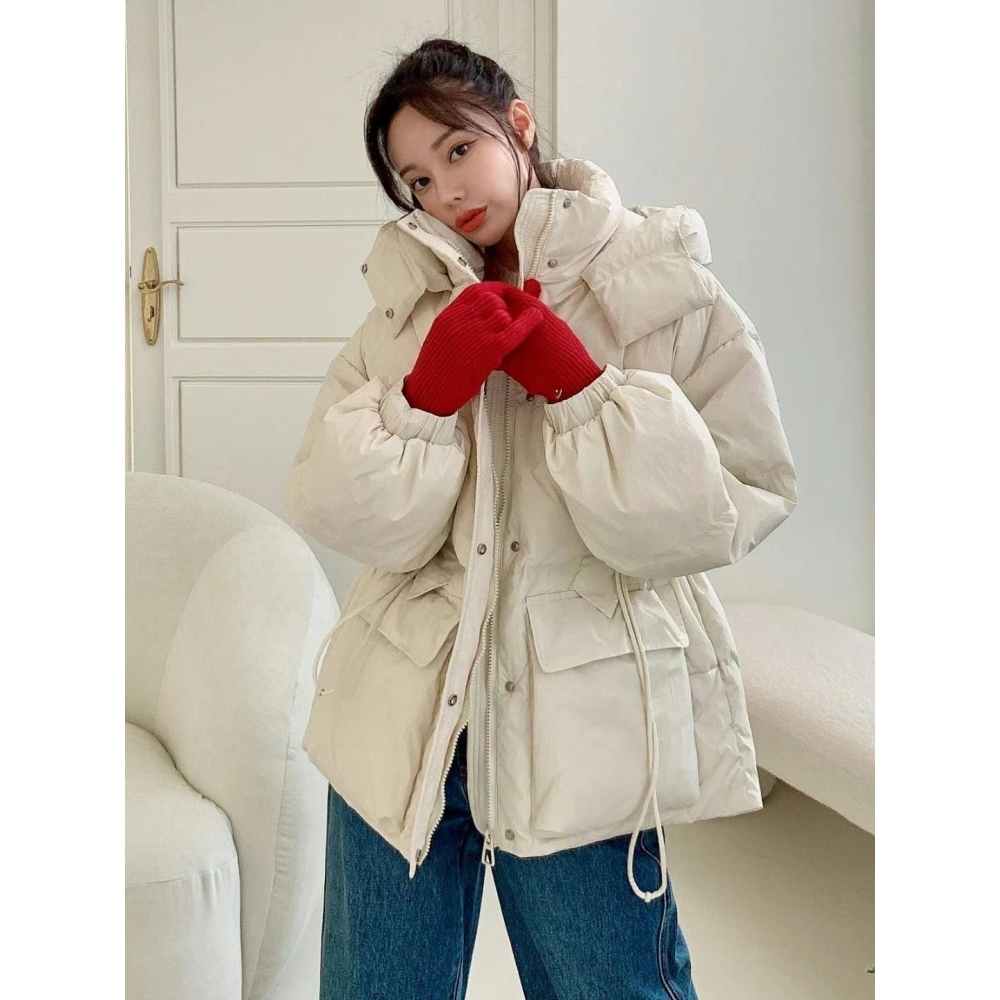 #韓國女裝      🇰🇷超暖腰束連帽鋪棉外套-細節圖5