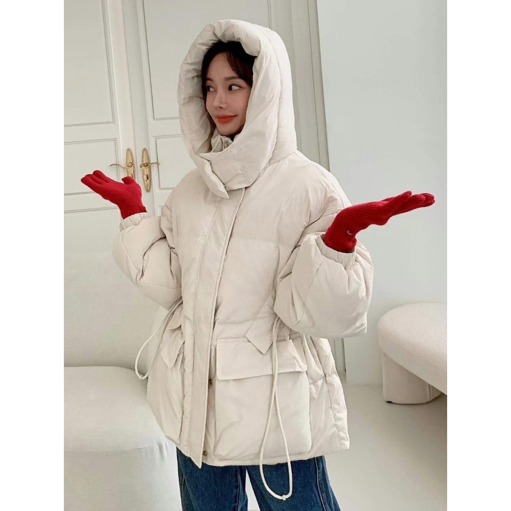 #韓國女裝      🇰🇷超暖腰束連帽鋪棉外套-細節圖8