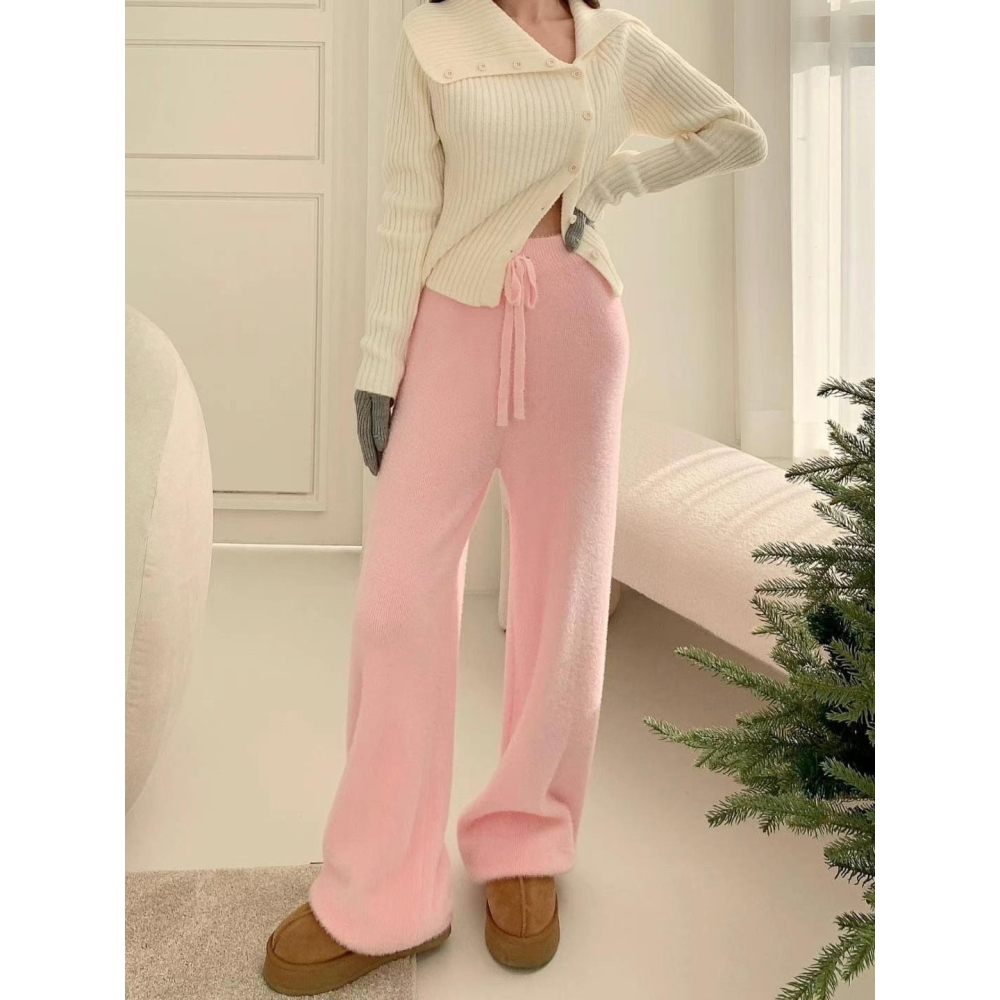 #韓國女裝      🇰🇷暖呼呼毛料休閒寬褲-細節圖2