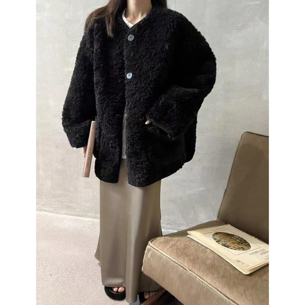 #韓國女裝   🇰🇷雙口袋羊羔毛外套-細節圖2