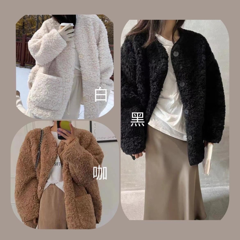 #韓國女裝   🇰🇷雙口袋羊羔毛外套-細節圖3