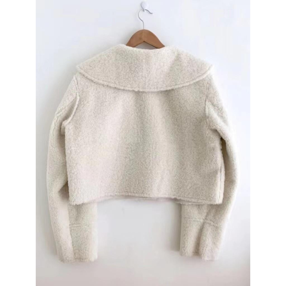 #韓國女裝  🇰🇷大翻領羊羔絨短款外套-細節圖2