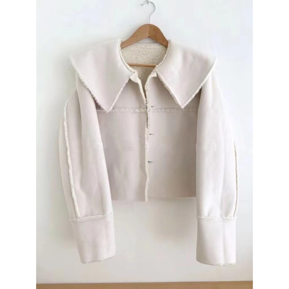 #韓國女裝  🇰🇷大翻領羊羔絨短款外套-細節圖3