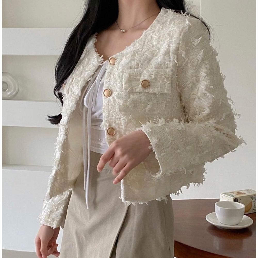 #韓國女裝    🇰🇷質感流蘇小香風外套-細節圖4