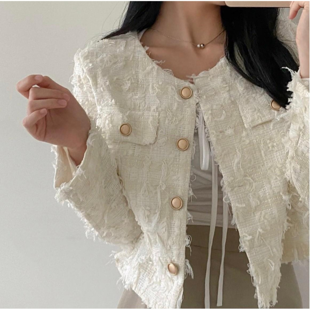 #韓國女裝    🇰🇷質感流蘇小香風外套-細節圖5