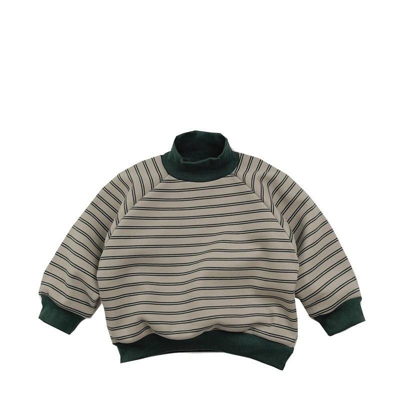 #韓版童裝 #冬季新款 #kids #baby 韓版日系條紋落肩加厚衛衣-細節圖6