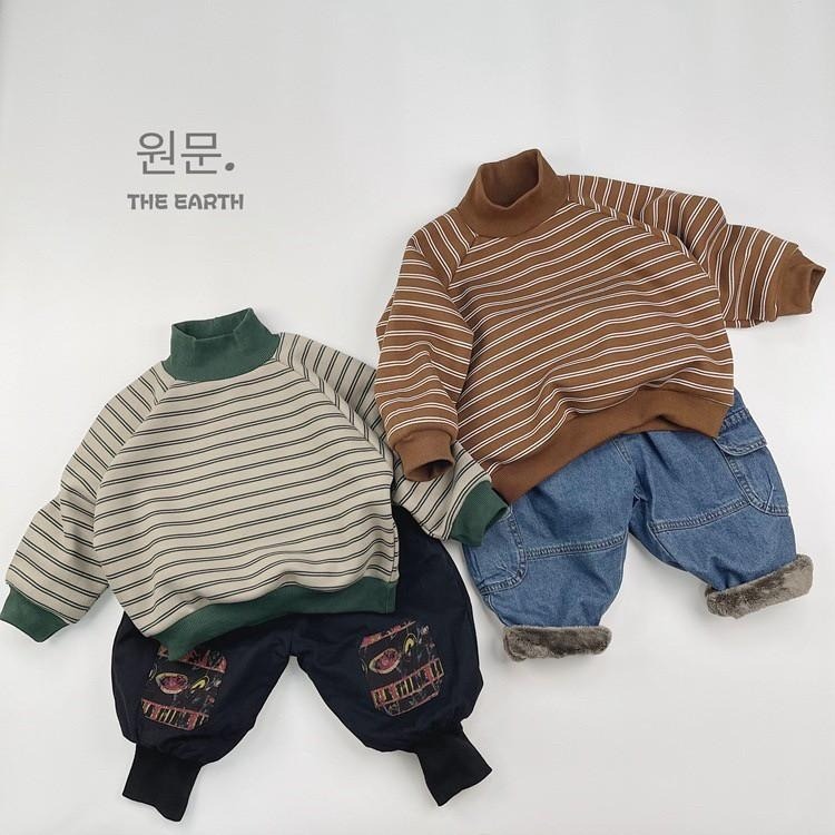 #韓版童裝 #冬季新款 #kids #baby 韓版日系條紋落肩加厚衛衣-細節圖8