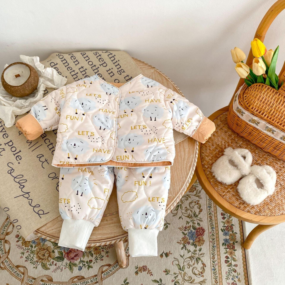 #韓版童裝 #冬季新款 #kids #baby 韓版正反兩穿夾棉護肚套裝-細節圖2