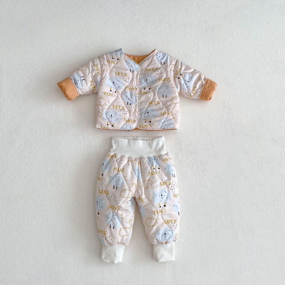 #韓版童裝 #冬季新款 #kids #baby 韓版正反兩穿夾棉護肚套裝-細節圖3