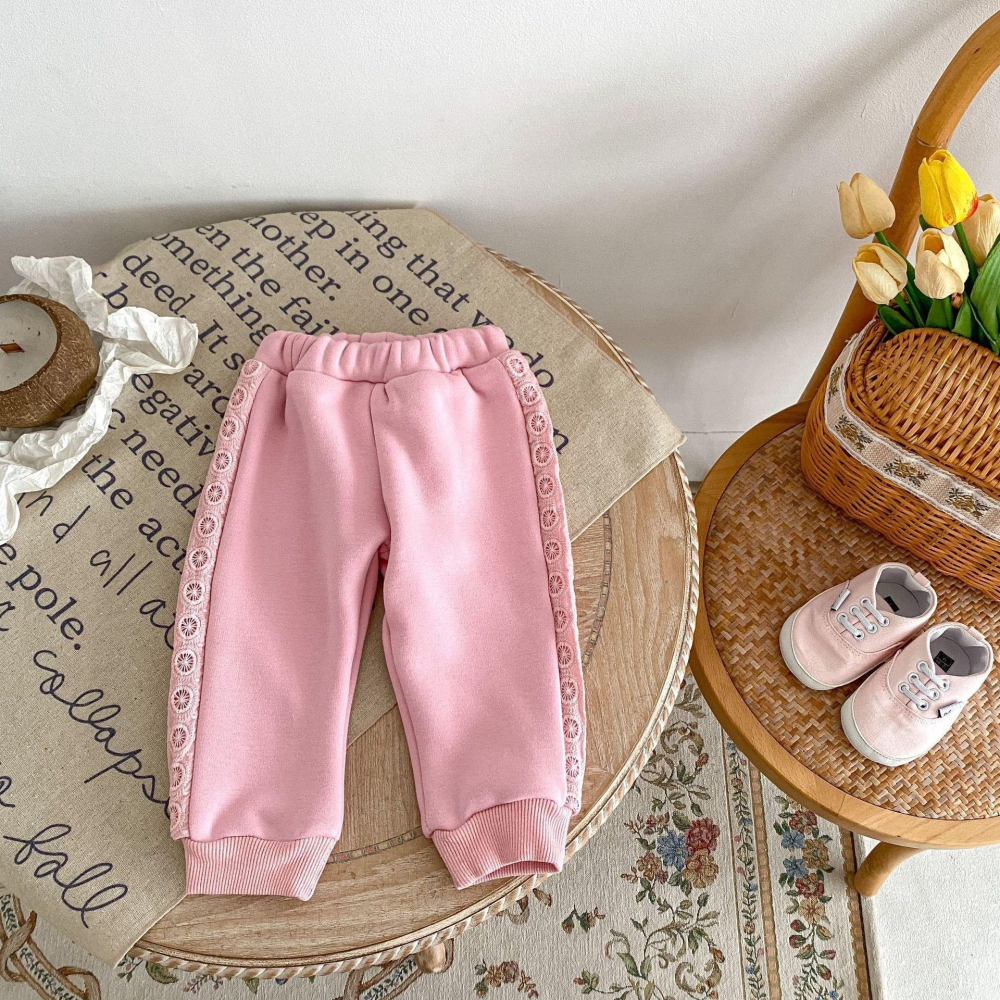 #韓版童裝 #冬季新款 #kids #baby 韓版百搭圓領花邊加絨套裝-細節圖2