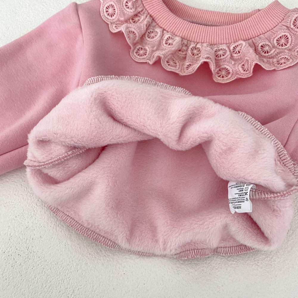 #韓版童裝 #冬季新款 #kids #baby 韓版百搭圓領花邊加絨套裝-細節圖11