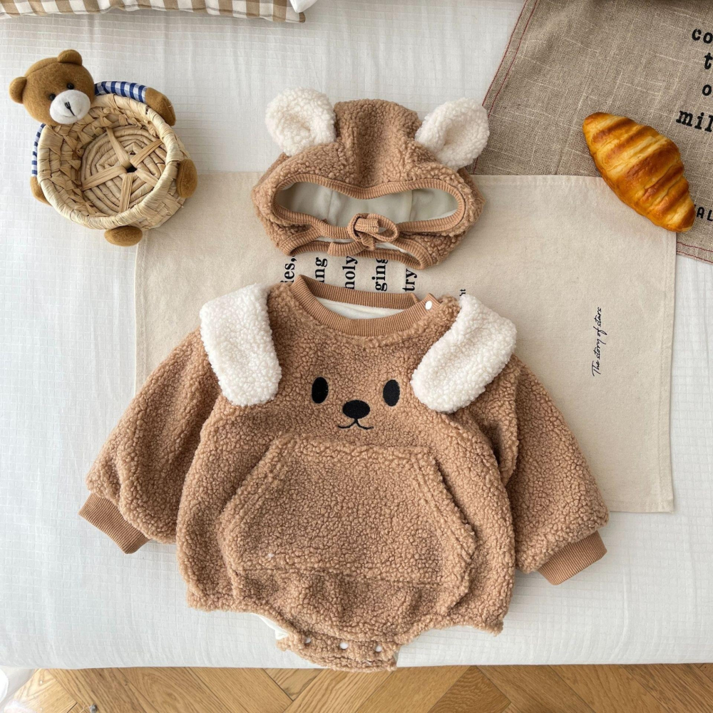 #韓版童裝 #冬季新款    #kids #baby  韓版狗狗加絨爬服（含帽子）-細節圖2