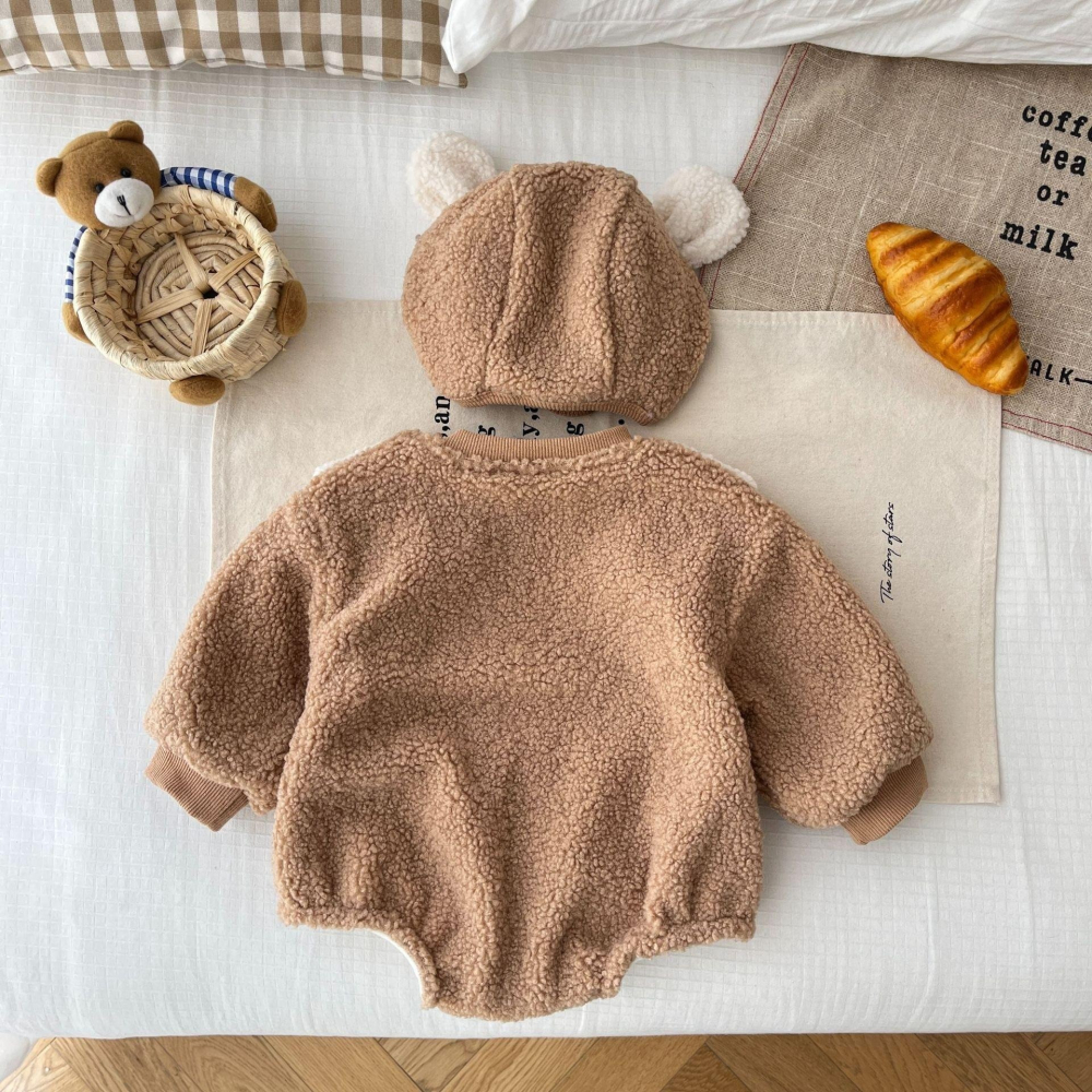 #韓版童裝 #冬季新款    #kids #baby  韓版狗狗加絨爬服（含帽子）-細節圖3