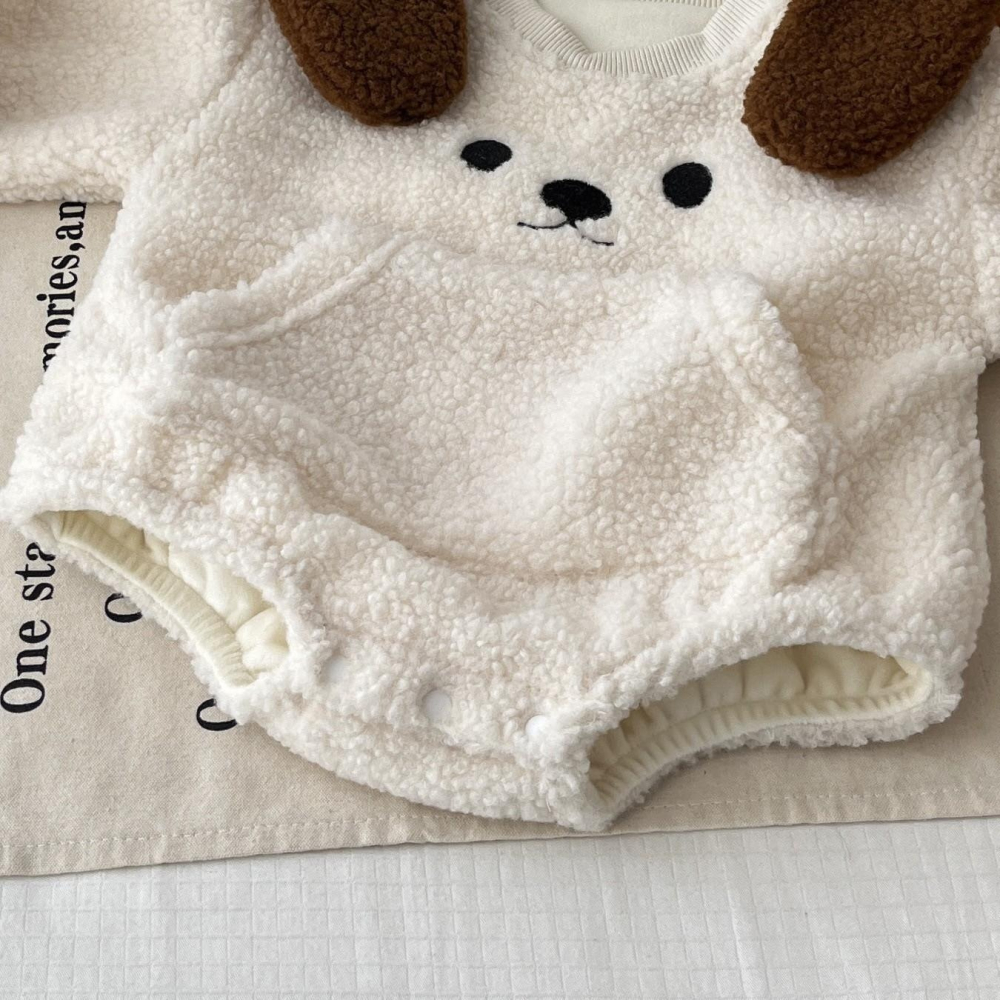 #韓版童裝 #冬季新款    #kids #baby  韓版狗狗加絨爬服（含帽子）-細節圖4