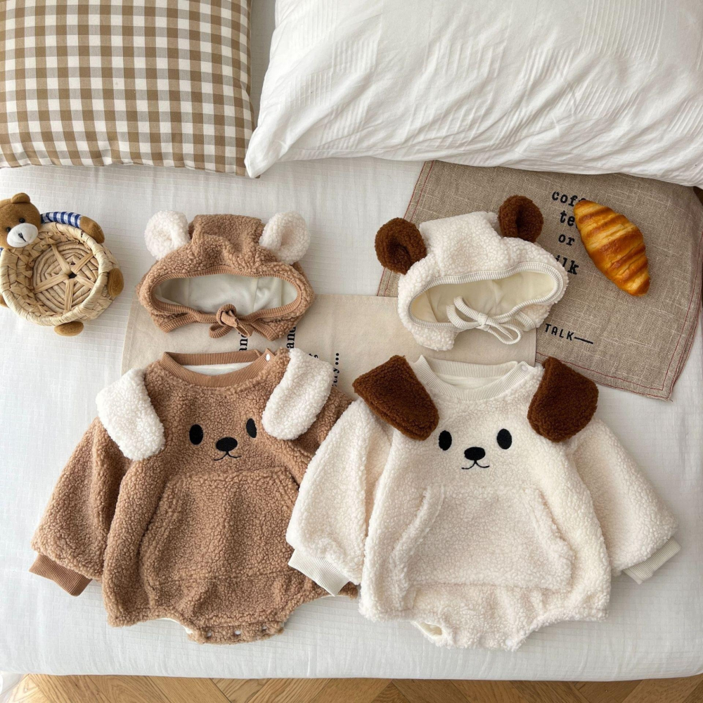 #韓版童裝 #冬季新款    #kids #baby  韓版狗狗加絨爬服（含帽子）-細節圖5