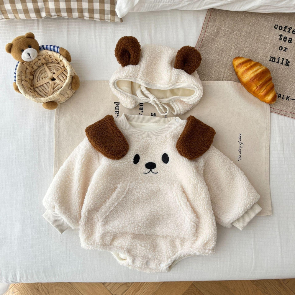 #韓版童裝 #冬季新款    #kids #baby  韓版狗狗加絨爬服（含帽子）-細節圖11