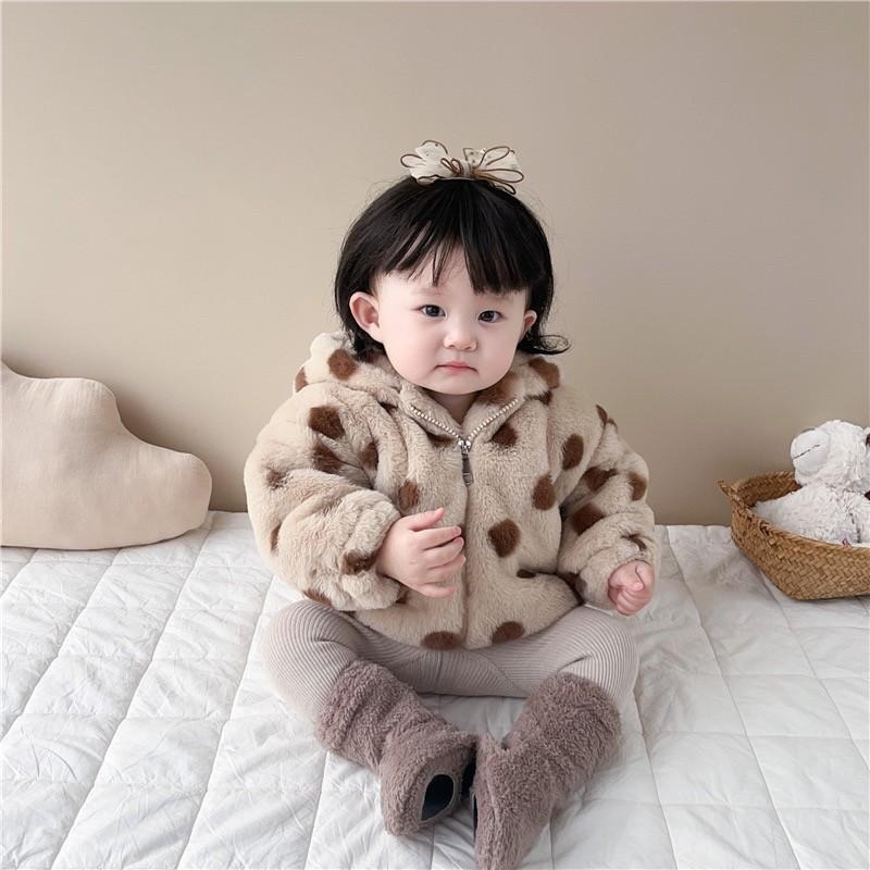#韓版童裝 #冬季新款    #kids #baby  韓版加絨波點毛毛外套-細節圖2