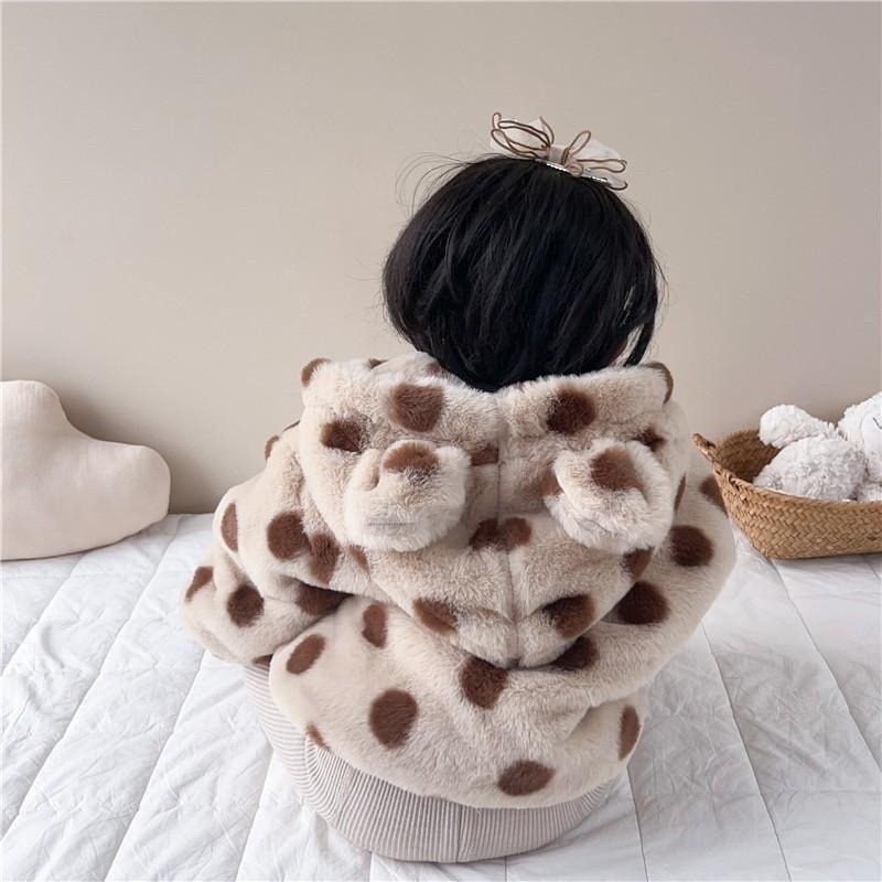 #韓版童裝 #冬季新款    #kids #baby  韓版加絨波點毛毛外套-細節圖3