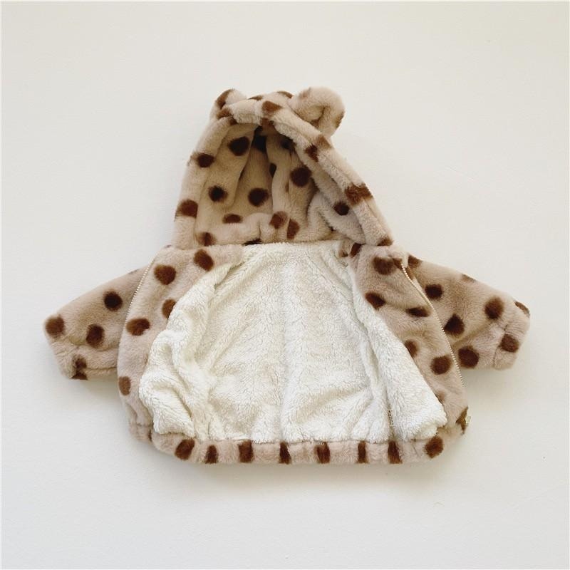 #韓版童裝 #冬季新款    #kids #baby  韓版加絨波點毛毛外套-細節圖4