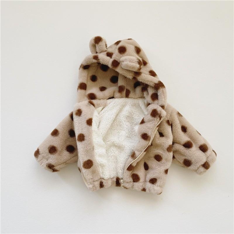 #韓版童裝 #冬季新款    #kids #baby  韓版加絨波點毛毛外套-細節圖7